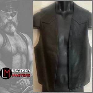 Leathermasters Custom Leather Barman Vest Open front no closure ~Medium no size